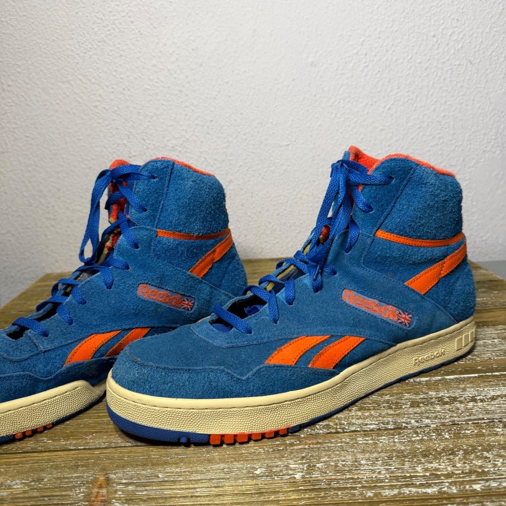 Reebok Retro High Top Sneakers Mens Blue Orange 13 Suede Streetwear Basketball - Picture 4 of 10